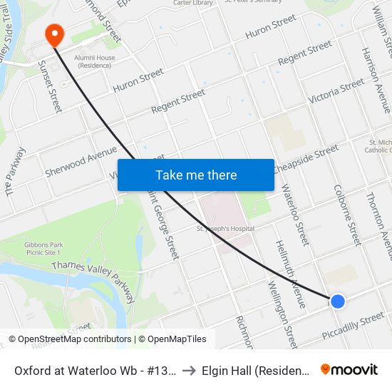 Oxford at Waterloo Wb - #1355 to Elgin Hall (Residence) map