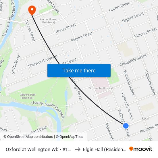 Oxford at Wellington Wb - #1357 to Elgin Hall (Residence) map