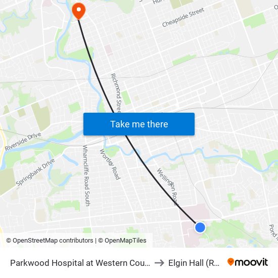 Parkwood Hospital at  Western Counties Rd Wb - #1376 to Elgin Hall (Residence) map