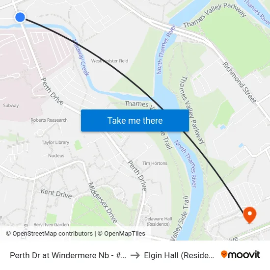 Perth Dr at Windermere Nb - #1378 to Elgin Hall (Residence) map