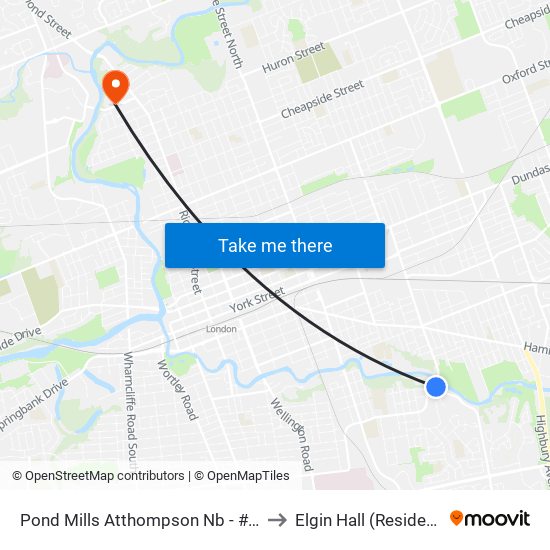 Pond Mills Atthompson Nb - #1412 to Elgin Hall (Residence) map