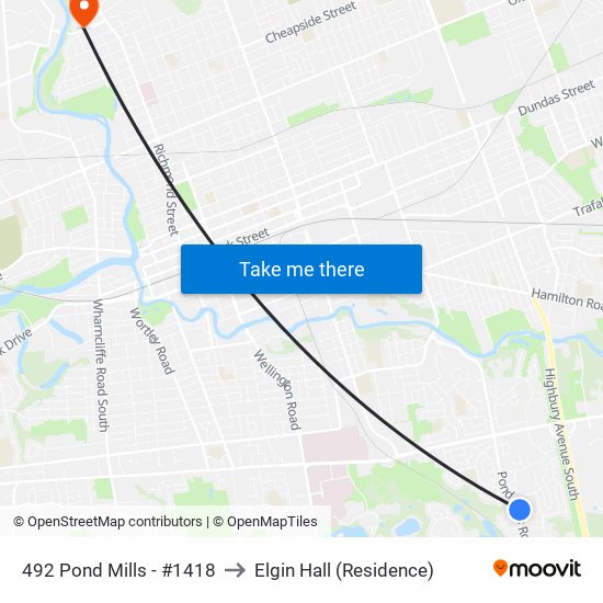 492 Pond Mills - #1418 to Elgin Hall (Residence) map