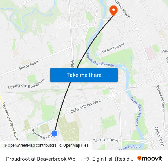 Proudfoot at Beaverbrook Wb - #1424 to Elgin Hall (Residence) map