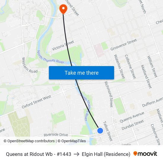 Queens at Ridout Wb - #1443 to Elgin Hall (Residence) map