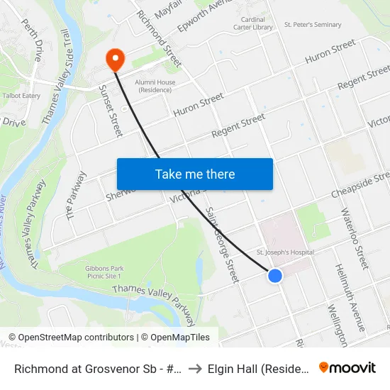 Richmond at Grosvenor Sb - #1477 to Elgin Hall (Residence) map