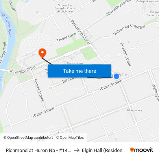 Richmond at Huron Nb - #1481 to Elgin Hall (Residence) map