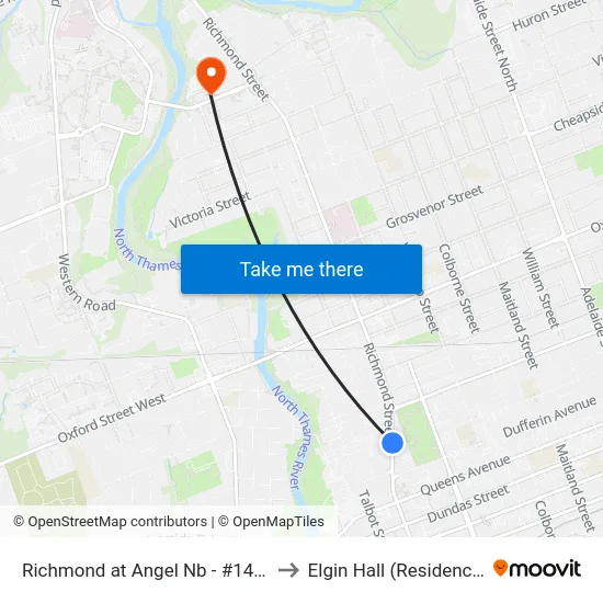 Richmond at Angel Nb - #1488 to Elgin Hall (Residence) map