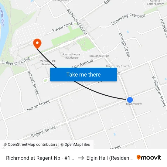 Richmond at Regent Nb - #1506 to Elgin Hall (Residence) map