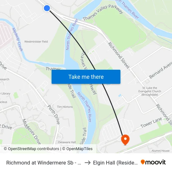 Richmond at Windermere Sb - #1521 to Elgin Hall (Residence) map