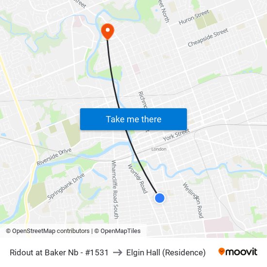 Ridout at Baker Nb - #1531 to Elgin Hall (Residence) map