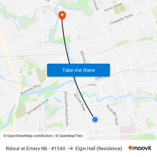 Ridout at Emery Nb - #1540 to Elgin Hall (Residence) map