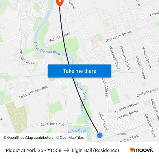 Ridout at York Sb - #1558 to Elgin Hall (Residence) map