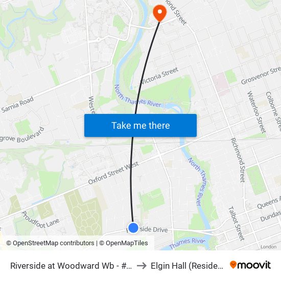 Riverside at Woodward Wb - #1607 to Elgin Hall (Residence) map