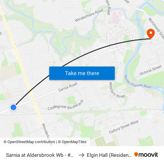 Sarnia at Aldersbrook Wb - #1636 to Elgin Hall (Residence) map