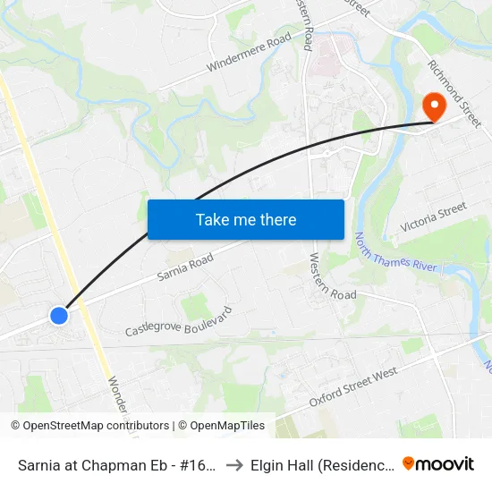 Sarnia at Chapman Eb - #1648 to Elgin Hall (Residence) map