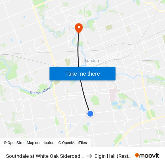 Southdale at White Oak Sideroad Eb - #1710 to Elgin Hall (Residence) map