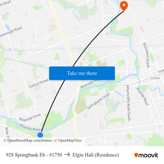 928 Springbank Eb - #1750 to Elgin Hall (Residence) map