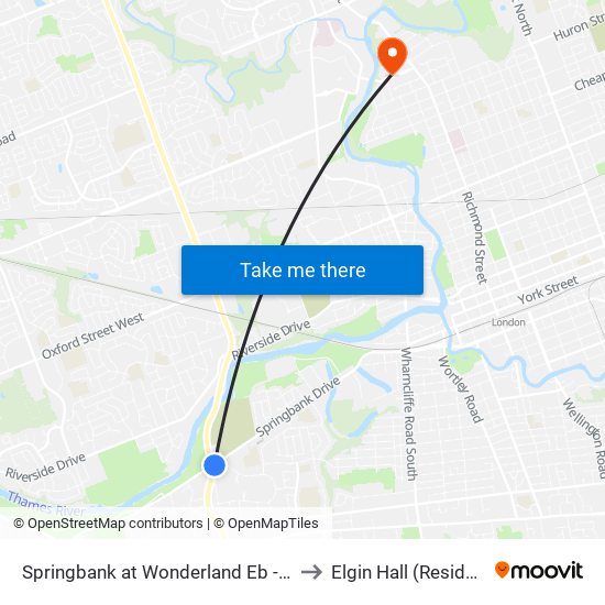 Springbank at Wonderland  Eb - #1754 to Elgin Hall (Residence) map