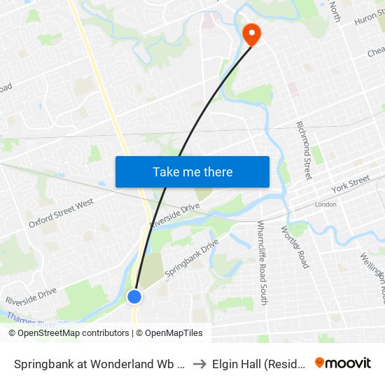 Springbank at Wonderland  Wb - #1755 to Elgin Hall (Residence) map