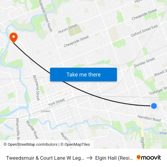 Tweedsmuir & Court Lane W Leg Eb - #2674 to Elgin Hall (Residence) map