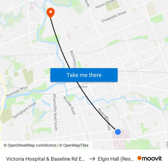 Victoria Hospital & Baseline Rd Ent Wb - #1859 to Elgin Hall (Residence) map