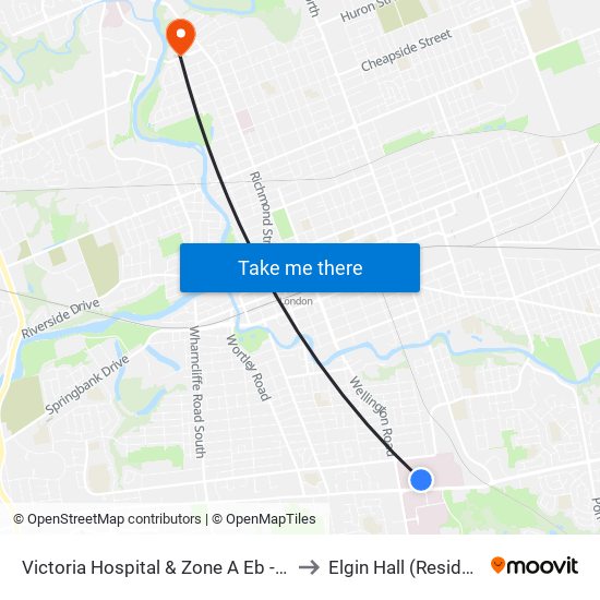 Victoria Hospital & Zone A Eb - #2284 to Elgin Hall (Residence) map