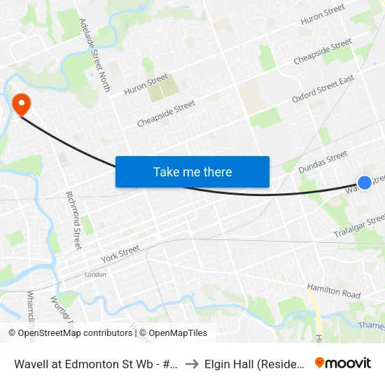 Wavell at Edmonton St Wb - #1908 to Elgin Hall (Residence) map
