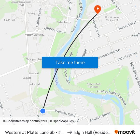 Western at Platts Lane Sb - #2002 to Elgin Hall (Residence) map