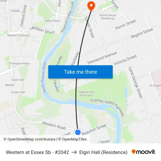 Western at Essex Sb - #2042 to Elgin Hall (Residence) map