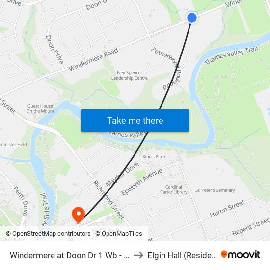 Windermere at Doon Dr 1 Wb - #2082 to Elgin Hall (Residence) map