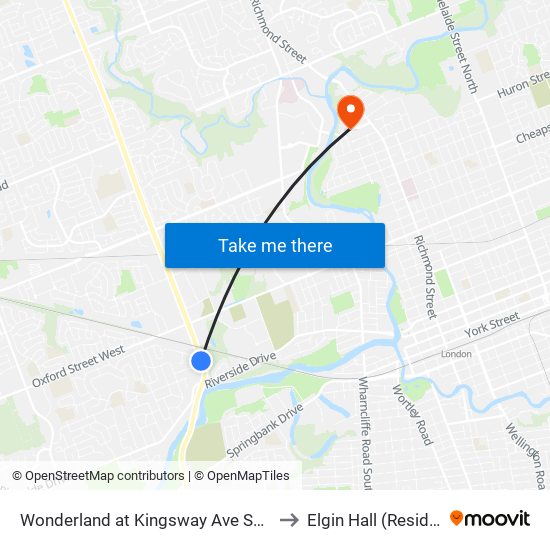 Wonderland at Kingsway Ave Sb - #2109 to Elgin Hall (Residence) map