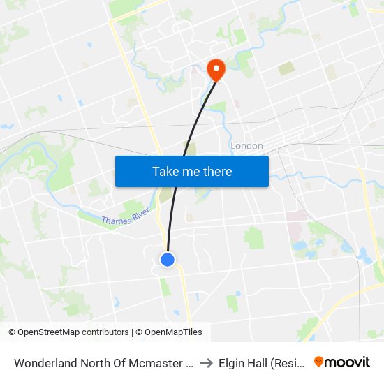 Wonderland North Of Mcmaster Sb - #2114 to Elgin Hall (Residence) map