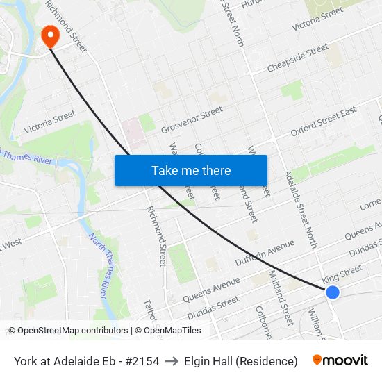 York at Adelaide Eb - #2154 to Elgin Hall (Residence) map