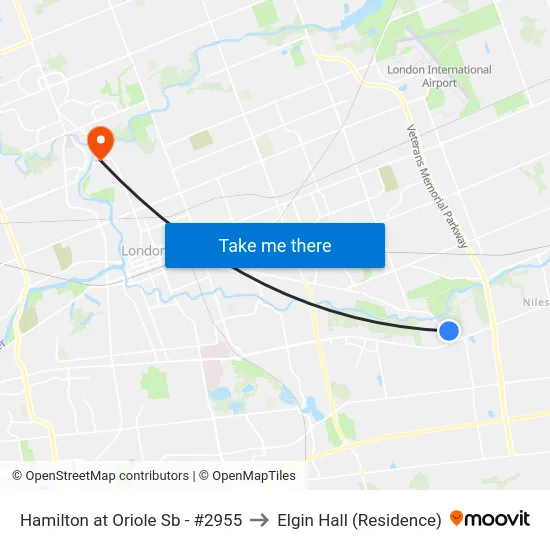 Hamilton at Oriole Sb - #2955 to Elgin Hall (Residence) map
