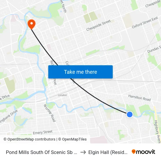 Pond Mills South Of Scenic Sb - #1422 to Elgin Hall (Residence) map
