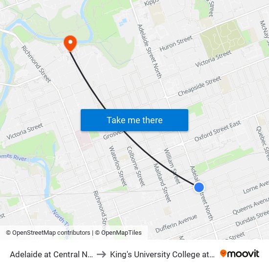 Adelaide at Central  Nb - #22 to King's University College at Western map