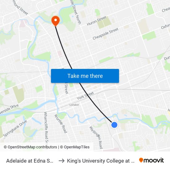 Adelaide at Edna Sb - #29 to King's University College at Western map