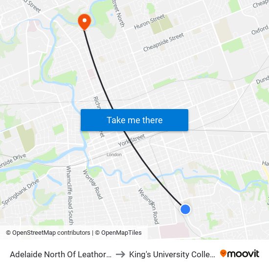 Adelaide North Of Leathorne 3 Nb - #2185 to King's University College at Western map