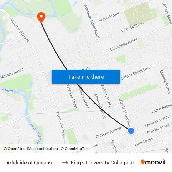 Adelaide at Queens Sb - #73 to King's University College at Western map