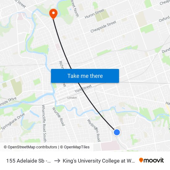 155 Adelaide Sb - #85 to King's University College at Western map