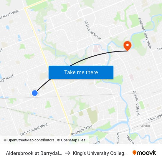 Aldersbrook at Barrydale Sb - #117 to King's University College at Western map