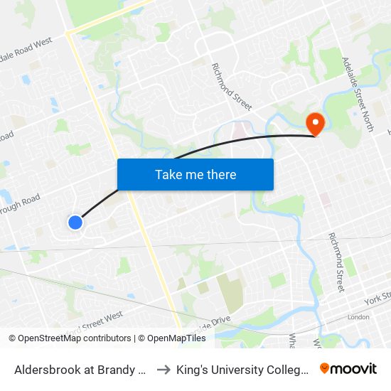Aldersbrook at Brandy Ln Sb - #138 to King's University College at Western map