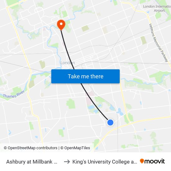 Ashbury at Millbank Wb - #169 to King's University College at Western map