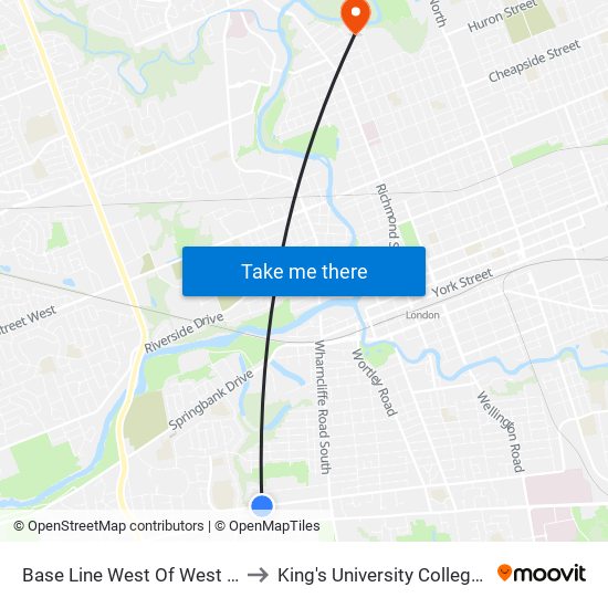 Base Line West Of West St  Eb - #213 to King's University College at Western map