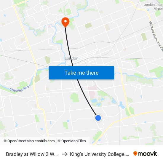 Bradley at Willow 2 Wb - #2205 to King's University College at Western map