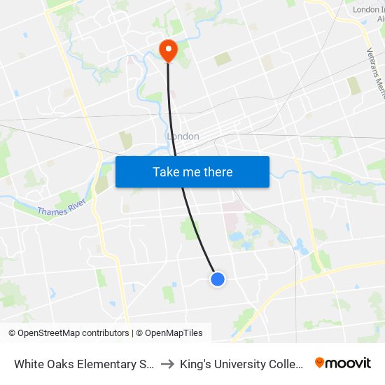 White Oaks Elementary School - #2206 to King's University College at Western map