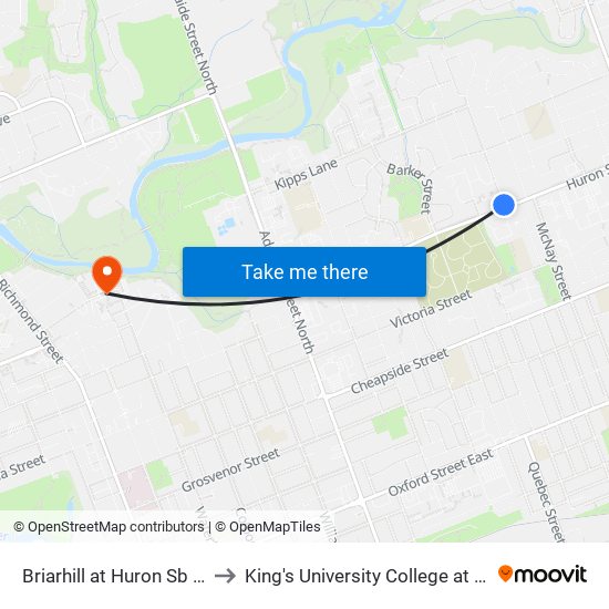 Briarhill at Huron Sb - #300 to King's University College at Western map