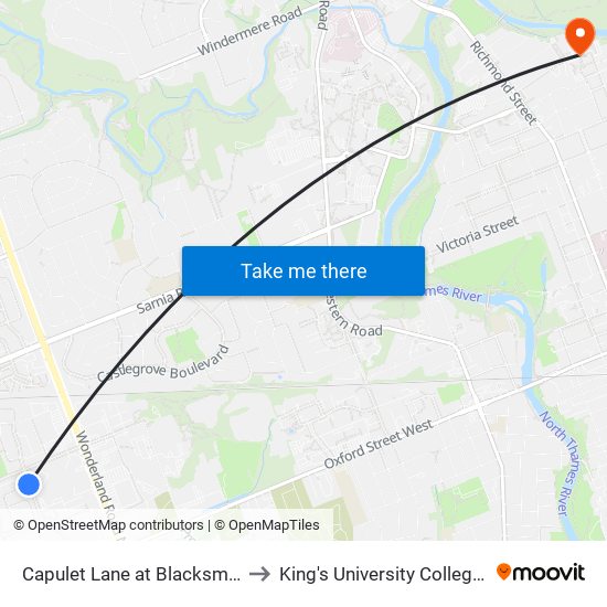 Capulet Lane at Blacksmith Sb - #321 to King's University College at Western map