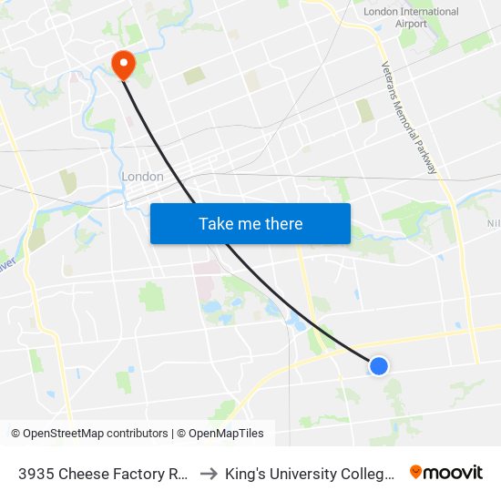 3935 Cheese Factory Road - #2611 to King's University College at Western map