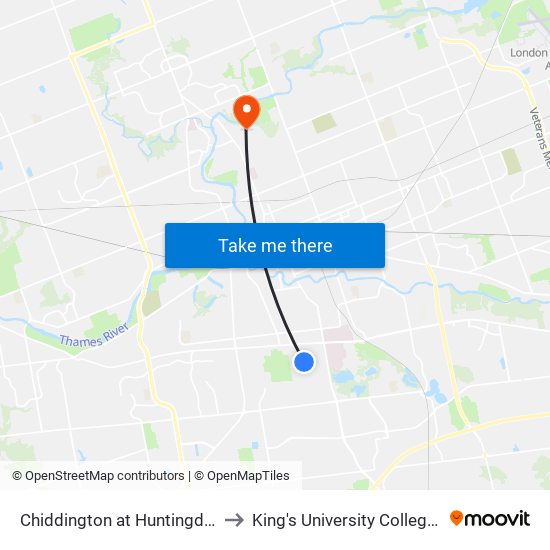 Chiddington at Huntingdon Eb - #385 to King's University College at Western map